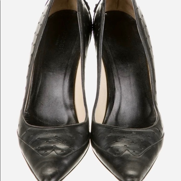 Gucci Perforated Calf Leather GG Metallic Logo Pumps - Picture 4 of 5